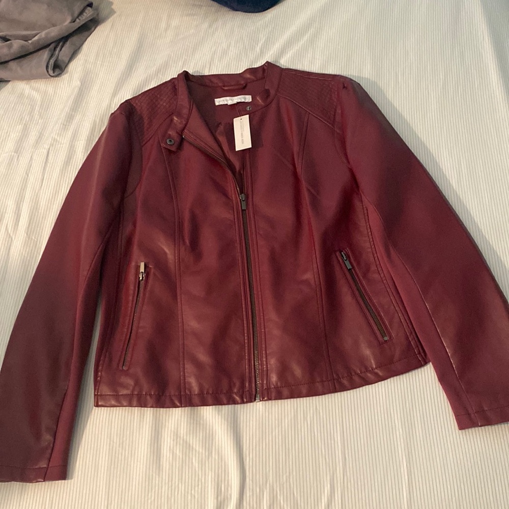 NEW red leather jacket with tags !